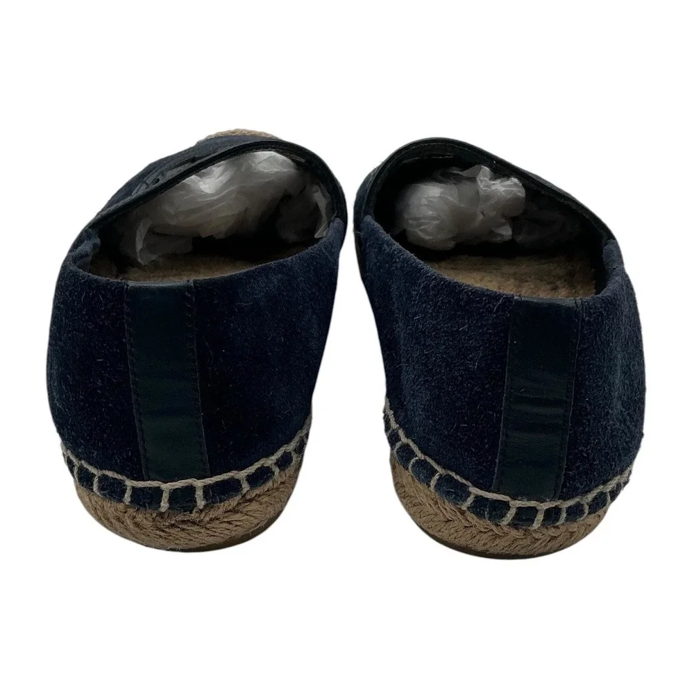 Tory Burch Navy Blue Suede Double T Logo Espadrille Flats Size‎ 5.5